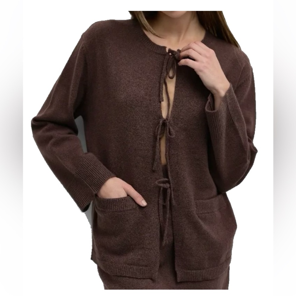Women's Brown Tie-Front Sweater